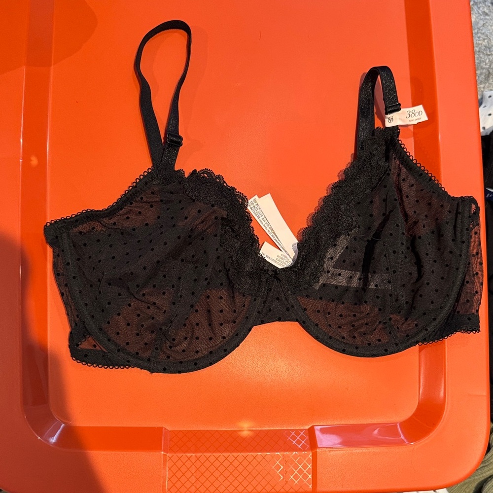Victoria's Secret Black Mesh Polka Dot Bra